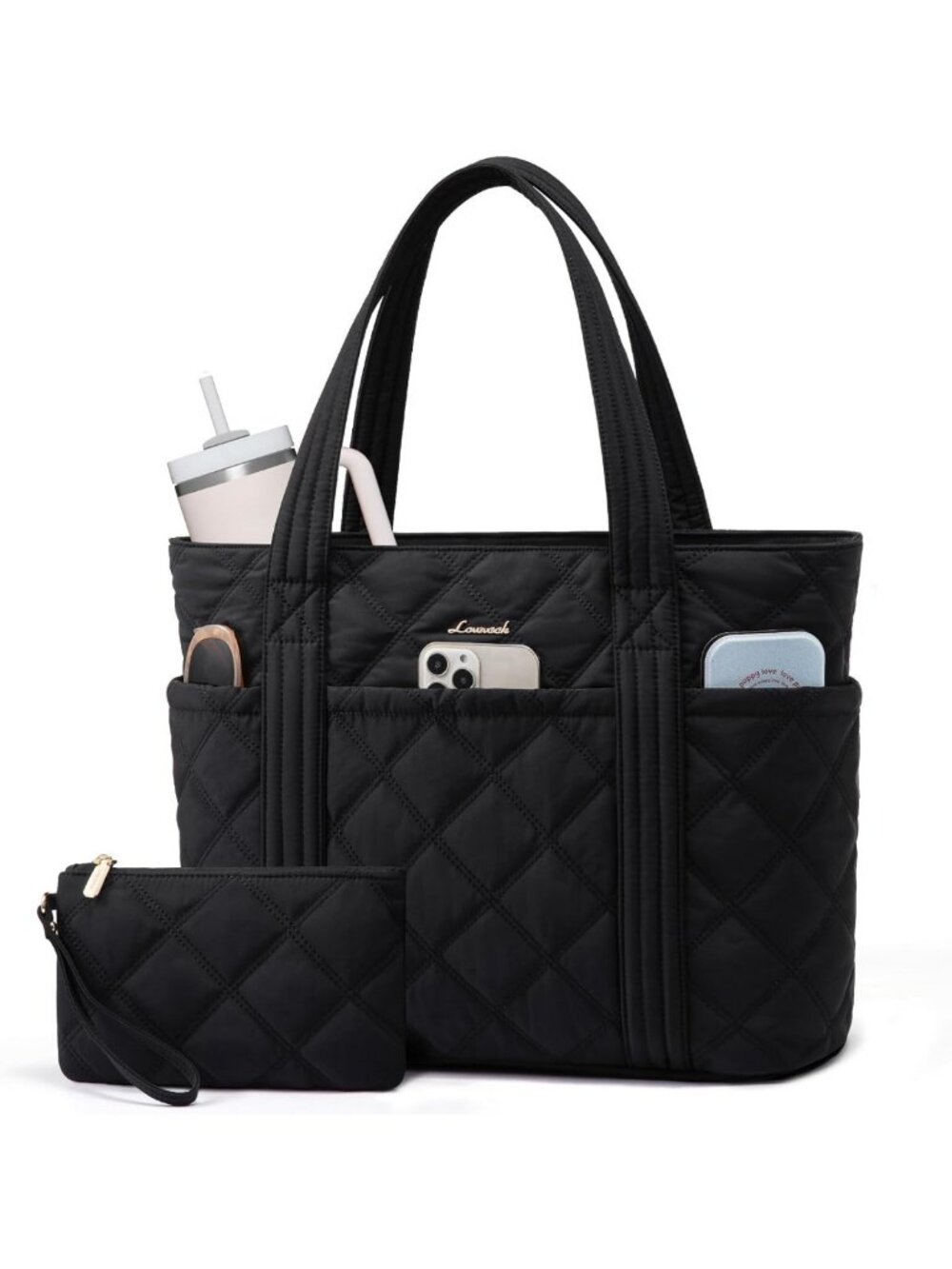 Puffy Tote Bag for Women - Stylish Work Handbag with Cup Holder, Travel & Gym
